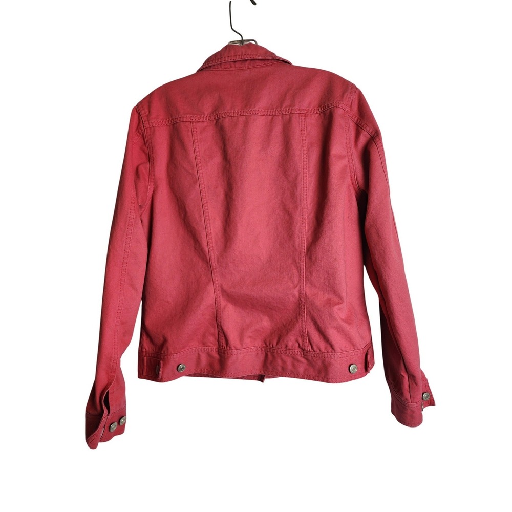 Lands End Womens Coral Denim Trucker Jacket Size L 14-16 100% Cotton Solid - Picture 2 of 5